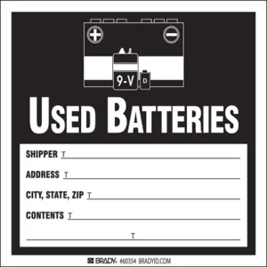 BRADY 60365 Hazardous Waste Label Used Batt PK100 | AH4ZNB 35TA49