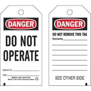 BRADY 65367 Danger Tag 5-3/4 x 3 Inch Do Not Opr - Pack Of 25 | AE6HTH 5T150