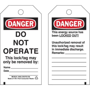 BRADY 65407 Danger Tag 5-3/4 x 3 Inch Cardstock - Pack Of 25 | AD2VYR 3VAV1