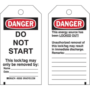 BRADY 65445 Danger Tag 5-3/4 x 3 Inch Cardstock - Pack Of 25 | AA7HCY 15Y646