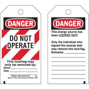 BRADY 65452 Danger Tag 5-3/4 x 3 Inch Cardstock - Pack Of 25 | AD2VYM 3VAU6