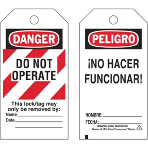 BRADY 66065 Danger Bilingual Tag 5-3/4 x 3 Inch - Pack of 25 | AD2VYQ 3VAU9