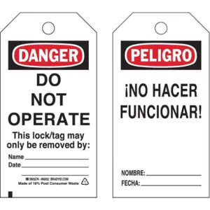 BRADY 65670 Danger Bilingual Tag 5-1/2 x 3 Inch - Pack of 25 | AA7HCL 15Y635