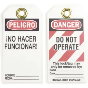 BRADY 65671 Danger Bilingual Tag 5-1/2 x 3 Inch - Pack of 25 | AF2FRR 6T848