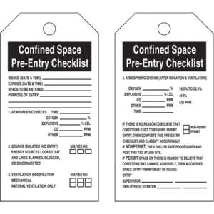 BRADY 66322 Confined Space Pre-entry Checklist Tag - Pack Of 25 | AD2VZH 3VAW7