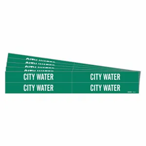 BRADY 7054-4-PK Pipe Marker, City Water, Green, White, Fits 3/4 to 2 3/8 Inch Pipe OD, 4 Pipe Markers | CT9PTP 781ZM0