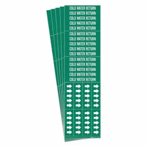 BRADY 7056-3C-PK Pipe Marker, Cold Water Return, Green, White, Fits 3/4 Inch Size and Smaller Pipe OD | CU3DBX 782A84