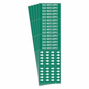 BRADY 7057-3C-PK Pipe Marker, Cold Water Supply, Green, White, Fits 3/4 Inch Size and Smaller Pipe OD | CT9PTV 781ZD3