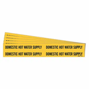 BRADY 7089-4-PK Pipe Marker, Domestic Hot Water Supply, Yellow, Black, Fits 3/4 to 2 3/8 Inch Pipe OD | CT9TTF 782A95