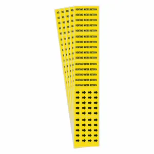 BRADY 7129-3C-PK Pipe Marker, Heating Water Return, Yellow, Black, Fits 3/4 Inch and Smaller Pipe OD | CU2AQH 782A09