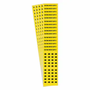 BRADY 7130-3C-PK Pipe Marker, Heating Water Supply, Yellow, Black, Fits 3/4 Inch and Smaller Pipe OD | CU2AQU 782AA9