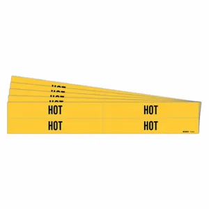 BRADY 7144-4-PK Pipe Marker, Hot, Yellow, Black, Fits 3/4 to 2 3/8 Inch Size Pipe OD, 4 Pipe Markers | CU2CWE 782FP0