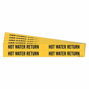 BRADY 7148-4-PK Pipe Marker, Hot Water Return, Yellow, Black, Fits 3/4 to 2 3/8 Inch Pipe OD | CU2CFY 782A61