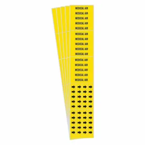 BRADY 7184-3C-PK Pipe Marker, Medical Air, Yellow, Black, Fits 3/4 Inch Size and Smaller Pipe OD | CU2DGZ 781WD0