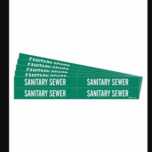 BRADY 7250-4-PK Pipe Marker, Sanitary Sewer, Green, White, Fits 3/4 to 2 3/8 Inch Size Pipe OD | CU2MPK 782F93