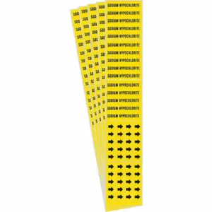 BRADY 7264-3C-PK Pipe Marker, Sodium Hypochlorite, Yellow, Black, Fits 3/4 Inch and Smaller Pipe OD | CU2MQA 781VJ7