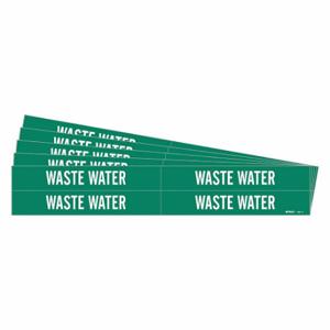 BRADY 7301-4-PK Pipe Marker, Waste Water, Green, White, Fits 3/4 to 2 3/8 Inch Size Pipe OD | CU2RFQ 782A26