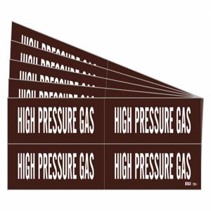 BRADY 7368-4-PK Pipe Marker, Legend: High Pressure Gas, 1 1/8 Inch x 7 Inch Size | CH6MGT 781XP4