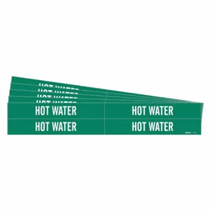 BRADY 7374-4-PK Pipe Marker, Hot Water, Green, White, Fits 3/4 to 2 3/8 Inch Pipe OD, 4 Pipe Markers | CU2CTR 781ZT5