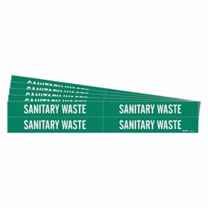 BRADY 7406-4-PK Pipe Marker, Sanitary Waste, Green, White, Fits 3/4 to 2 3/8 Inch Size Pipe OD | CU2MPQ 782FN1