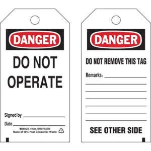 BRADY 76226 Danger Tag 5-1/2 Inch Height x 3 Inch Width Poly Brass PK25 | AG9KVQ 20TJ28