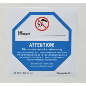 BRADY 814LS Empty Drum Warning Label 4 Inch H - Pack Of 100 | AF4QFY 9FAN2