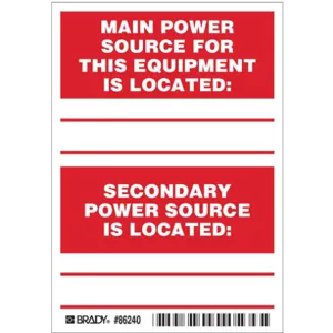 BRADY 86240 Machine/equipment Label English - Pack Of 5 | AD2ZGL 3WZZ1