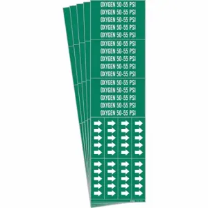 BRADY 86328-PK Pipe Marker, Oxygen 50-55 PSI, Green, White, Fits 3/4 Inch and Smaller Pipe OD | CU2ECZ 781X14