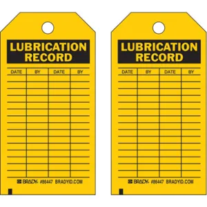 BRADY 86447 Lubrication Received Tag 5-3/4 x 3 Inch - Pack Of 10 | AF4CAL 8PHT5