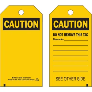 BRADY 86514 Caution Tag 7 x 4 Inch Black/yellow 3/8 Inch - Pack Of 10 | AF4ZWD 9TDK8