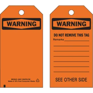 BRADY 86457 Warning Tag 5-3/4 x 3 Inch Black/orange 3/8 Inch - Pack Of 10 | AF3RTQ 8CM80