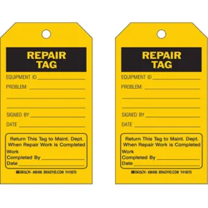 BRADY 86496 Repair Tag 7 x 4 Inch Black/yellow Hd Polyester - Pack Of 10 | AF6BVQ 9WD17