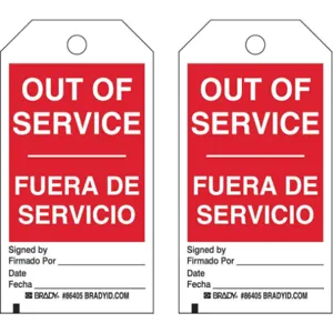 BRADY 86405 Out Of Service Bilingual Tag 3/8 Inch - Pack Of 10 | AF4QXW 9GCN4