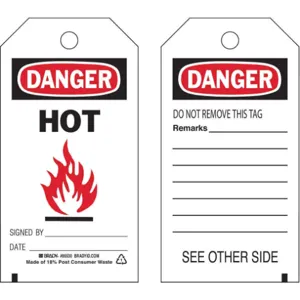 BRADY 86530 Danger Tag 5-3/4 x 3 Inch Hot 3/8 Inch - Pack Of 10 | AF4WYV 9NLP8