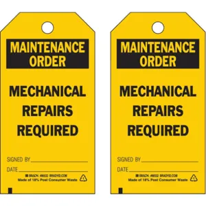 BRADY 86532 Maintenance Order Tag 5-3/4 x 3 Inch Black/yellow - Pack Of 10 | AF4FJW 8UTN1