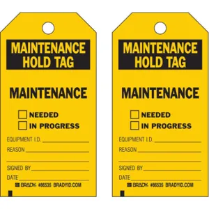 BRADY 86535 Maintenance Hold Tag 5-3/4 x 3 Inch Black/yellow - Pack Of 10 | AF6BKX 9W167