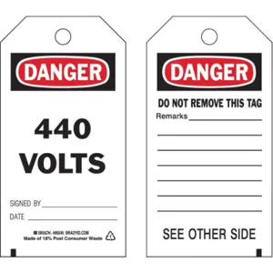 BRADY 86540 Danger Tag 5-3/4 x 3 Inch 440 Volts - Pack Of 10 | AF6BHU 9VZF0