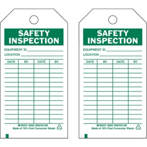 BRADY 86556 Safety Inspection Tag 5-3/4 x 3 Inch - Pack Of 10 | AF4GFX 8VUM7