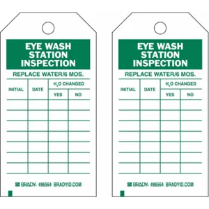 BRADY 86674 Eye Wash Sta Inspection Tag 3/8 Inch - Pack Of 100 | AF4GEP 8VU48