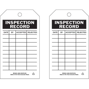 BRADY 86620 Inspection Received Tag 7 x 4 Inch Black/white - Pack Of 10 | AE2TGU 4ZH15