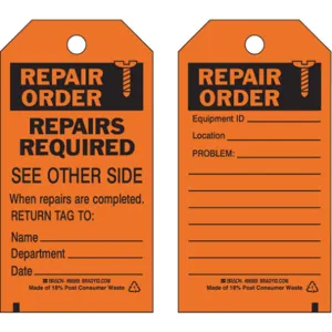 BRADY 86569 Repair Ord Tag 5-3/4 x 3 Inch Black/orange - Pack Of 10 | AF4PAZ 9E014