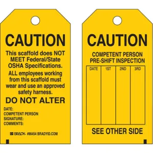 BRADY 86574 Caution Tag 5-3/4 x 3 Inch Black/yellow Metric - Pack Of 10 | AE3QCK 5ENZ5