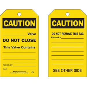 BRADY 86607 Caution Tag 7 x 4 Inch Black/yellow 3/8 Inch - Pack Of 10 | AF4MTQ 9CMN6