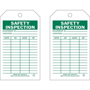 BRADY 86611 Safety Inspection Tag 7 x 4 Inch Green/white - Pack Of 10 | AE2TGQ 4ZH12