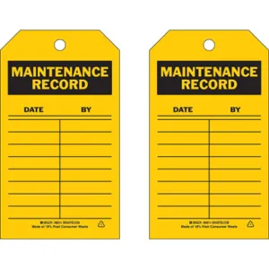 BRADY 86614 Maintenance Received Tag 7 x 4 Inch Black/yellow Metric - Pack Of 10 | AE2TGR 4ZH13