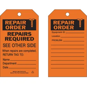 BRADY 86624 Repair Order Tag 7 x 4 Inch Black/orange Metric - Pack Of 10 | AE2TGV 4ZH16