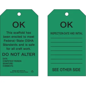 BRADY 86627 Scaffold Ok Tag 7 x 4 Inch Black/green - Pack Of 10 | AE3QCL 5ENZ6