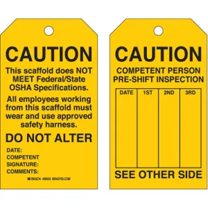 BRADY 86629 Caution Tag 7 x 4 Inch Black/yellow Metric 3/8 Inch - Pack Of 10 | AE3QCN 5ENZ8