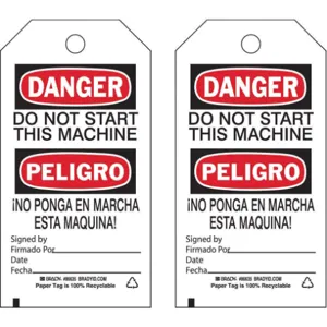 BRADY 86635 Danger Bilingual Tag 5-3/4 x 3 Inch - Pack Of 100 | AF4KHK 8ZC22