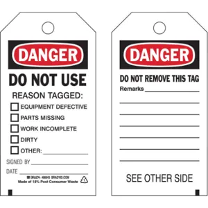 BRADY 86643 Danger Tag 5-3/4 x 3 Inch Cardstock - Pack Of 100 | AF4CAX 8PHV6